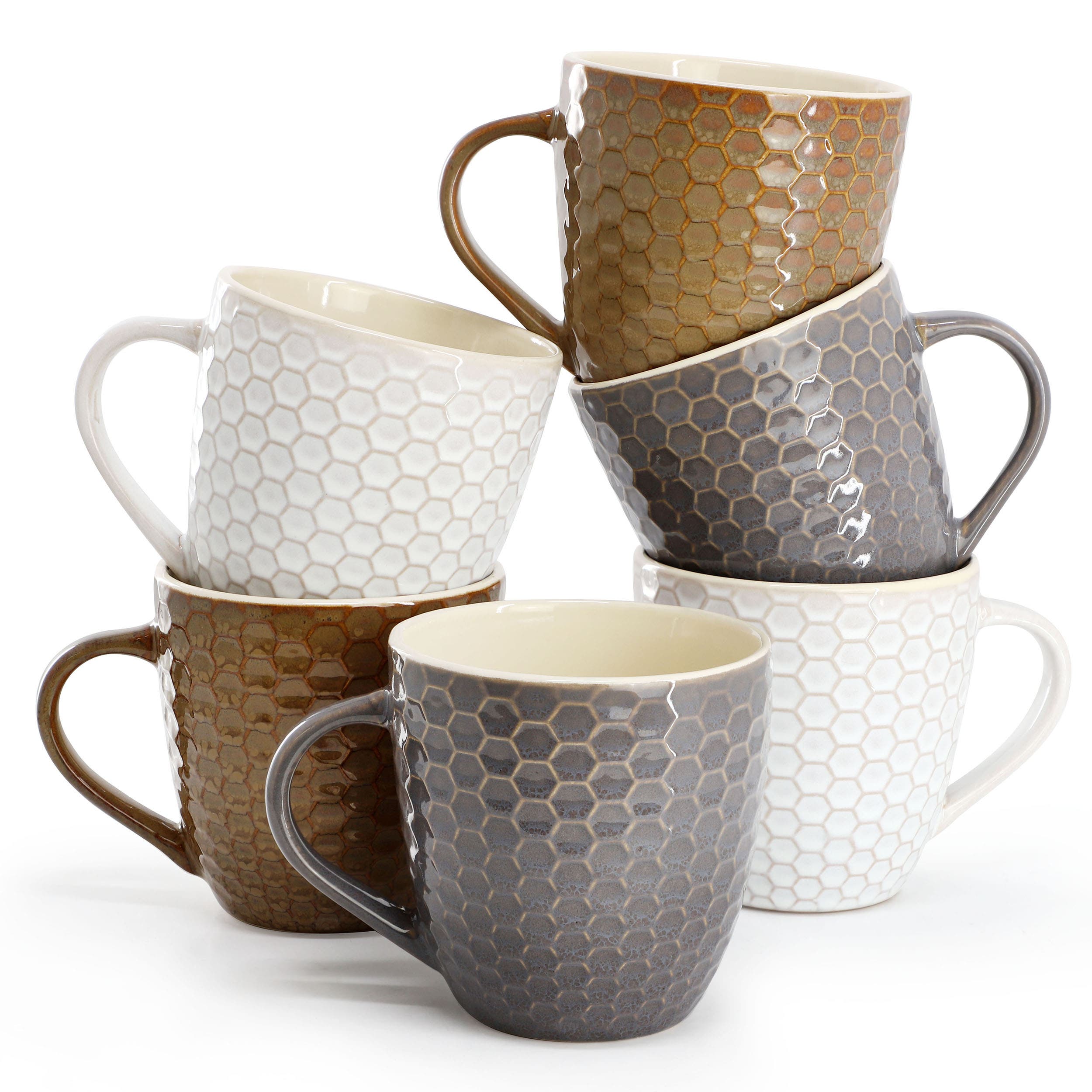 Elama Honeycomb 6-Piece 15 oz. Mug Set - White