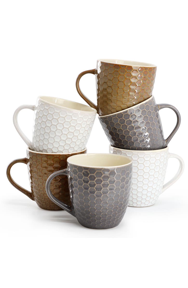 Elama Honeycomb 6-Piece 15 oz. Mug Set, Main, color, White