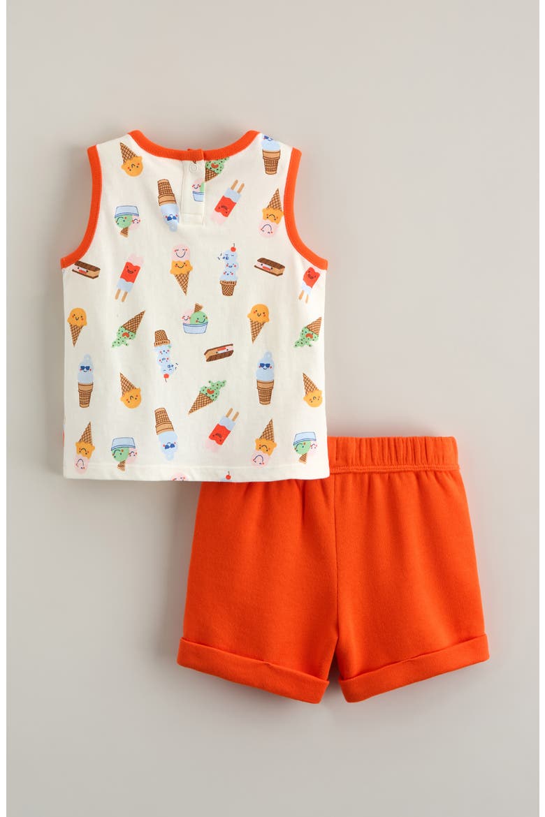 Print Tank & Shorts Set, Alternate, color, IVORY ICE CREAM PARTY- ORANGE