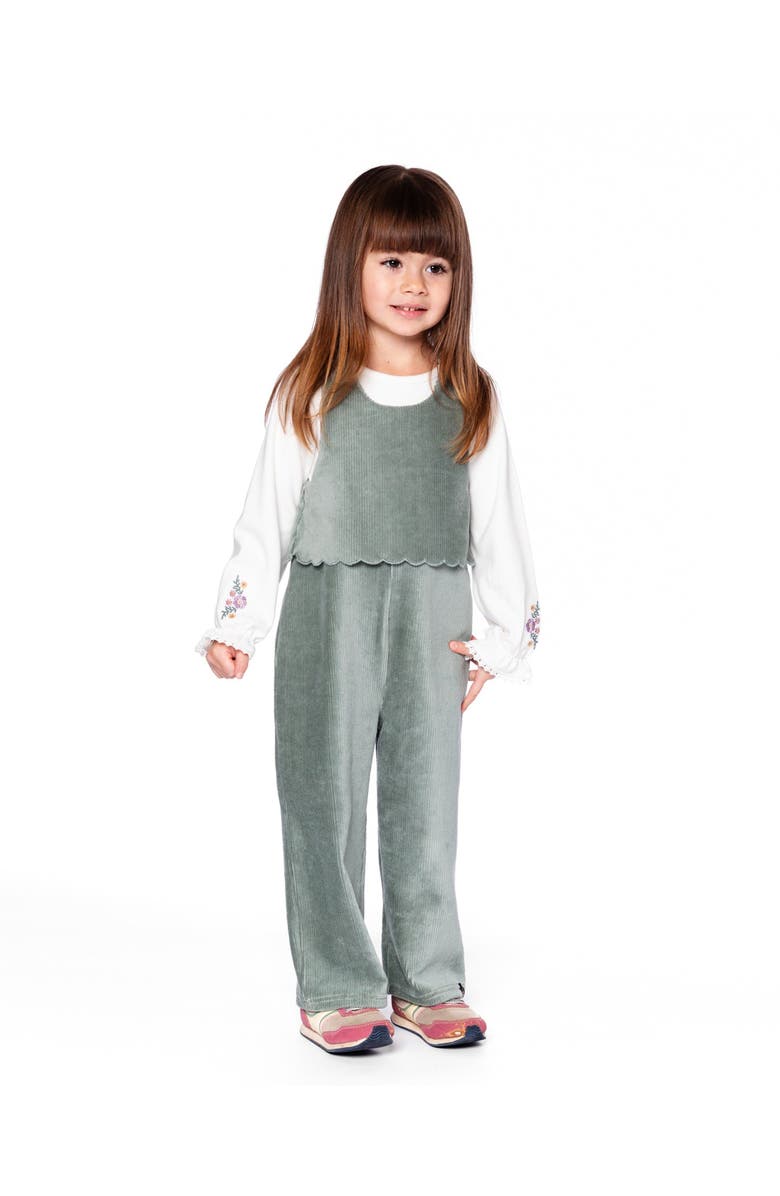 Deux par Deux Stretch Velour Faux-Layered Overalls, Alternate, color, Jade Green