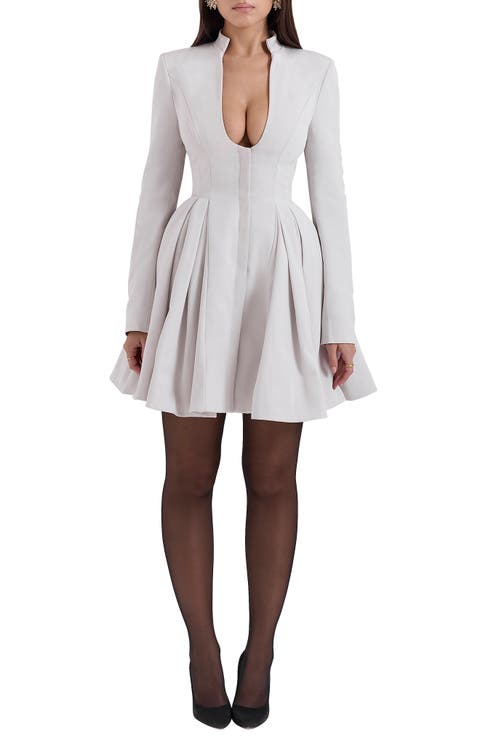 Heiress Plunge Neck Long Sleeve Fit & Flare Dress (Regular & Long)