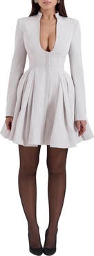 HOUSE OF CB Heiress Plunge Neck Long Sleeve Fit & Flare Dress
