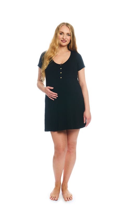 Everly Grey Elia Maternity/nursing Robe & Nightgown Set In Blue