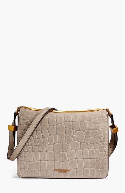 Jericho Croc-Effect Suede Shoulder Bag