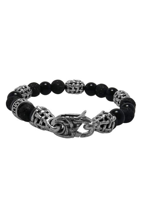 Lava & Onyx Beaded Bracelet