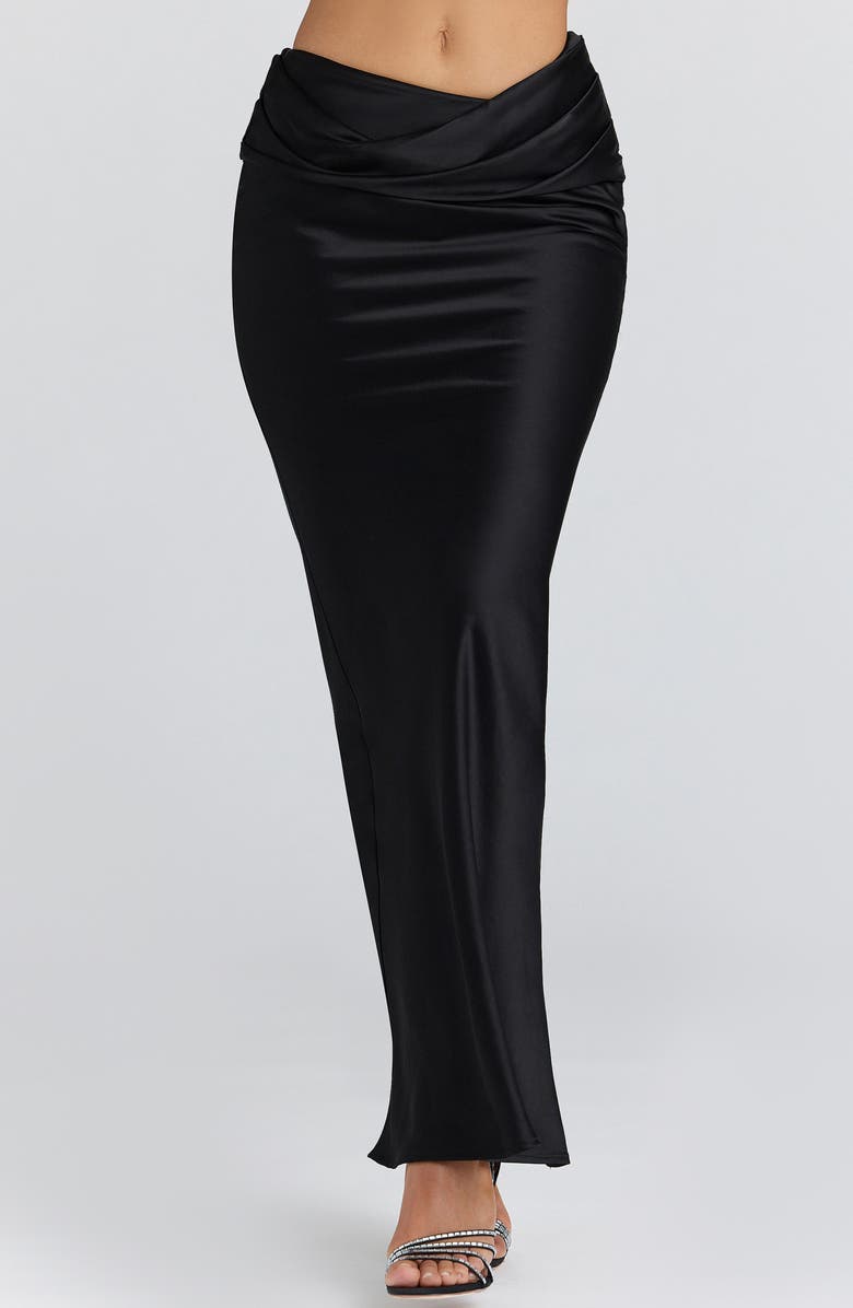 HOUSE OF CB Beau Draped Satin Maxi Skirt, Main, color, Black