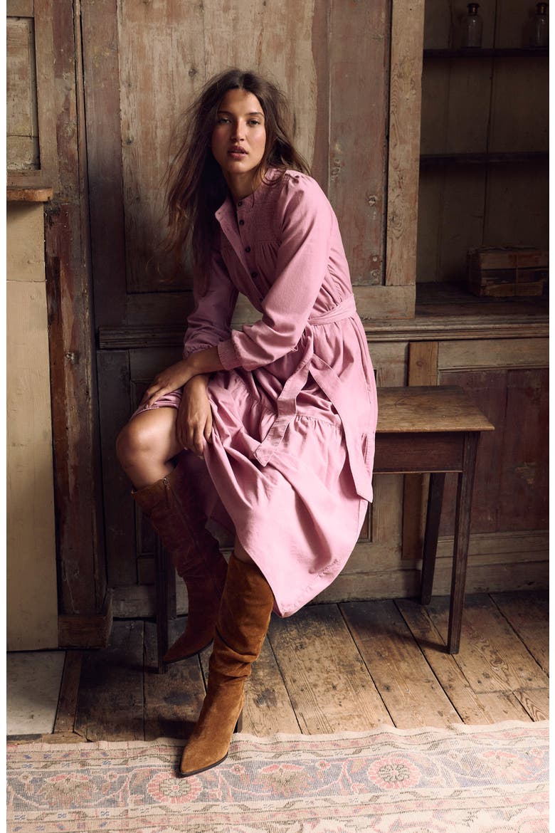 Cecily Long Sleeve Corduroy Midi Dress, Main, color, PINK HAZE
