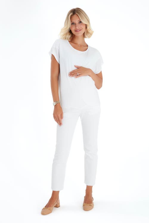 Accouchée Handy Crossover Short Sleeve Cotton Maternity/nursing Top In White