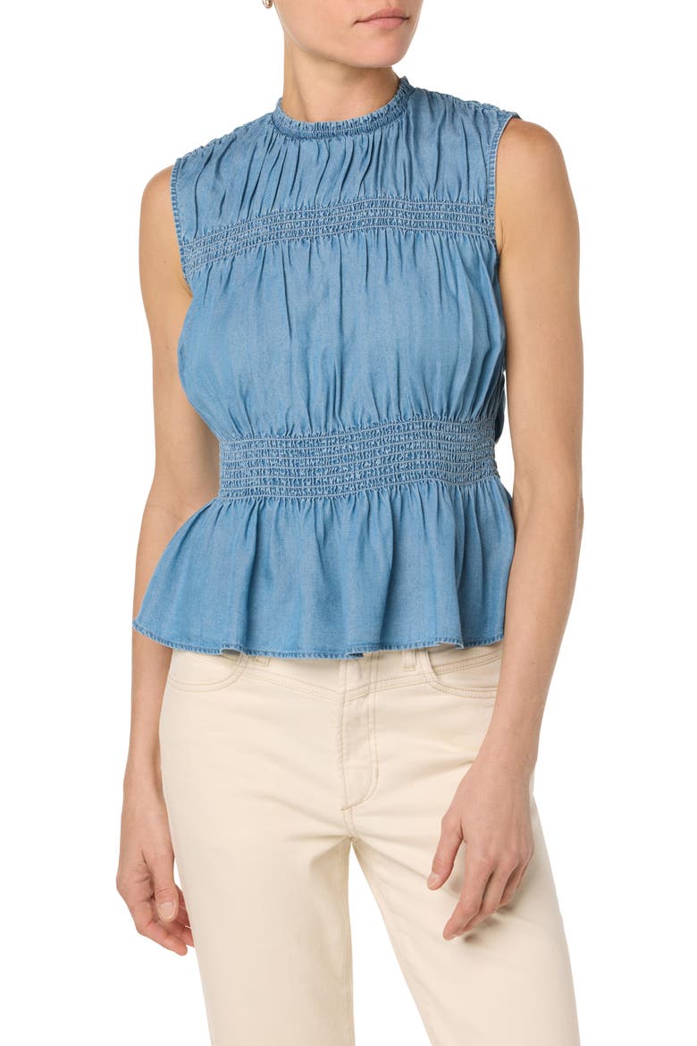 Sleeveless Chambray Peplum Top, Main, color, MED CHAMBRAY