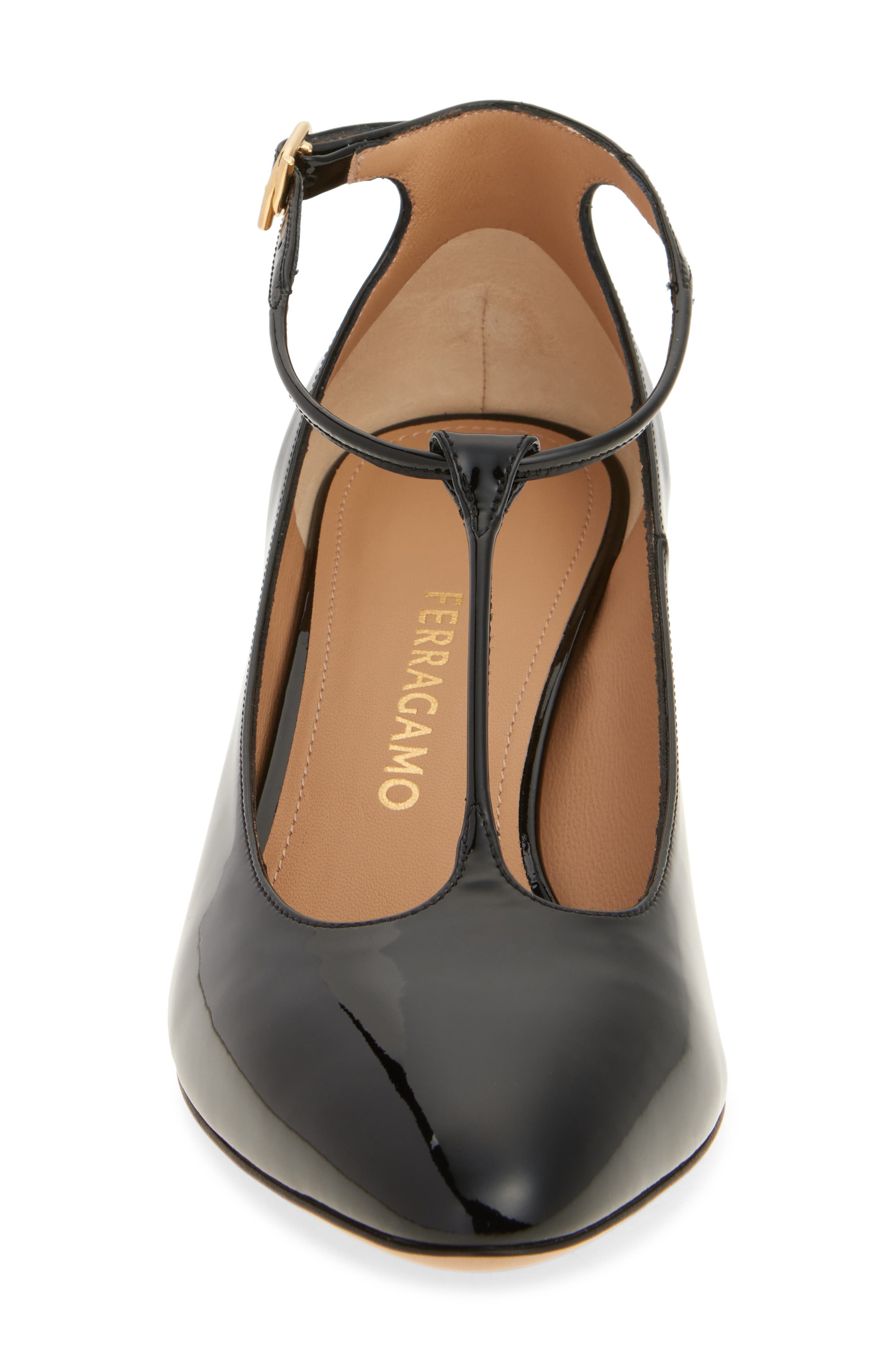 FERRAGAMO Tania T-Strap Pointed Toe Pump, Alternate, color, Nero
