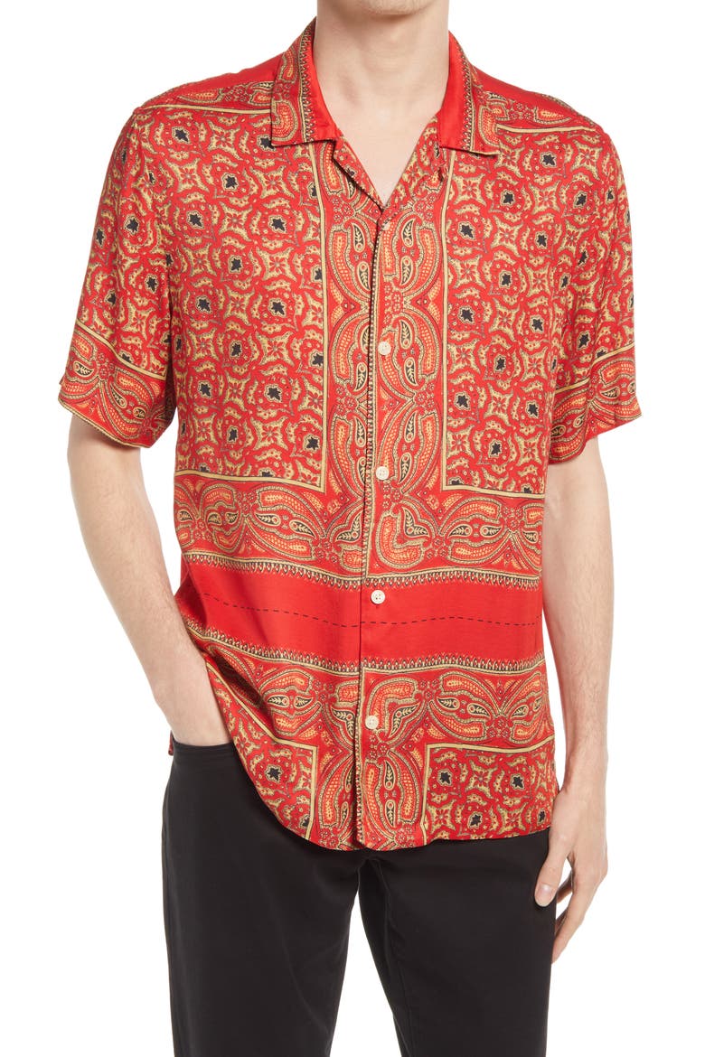 Sinaloa Relaxed Fit Short Sleeve Button-Up Shirt, Main, color, INFERNAL RED