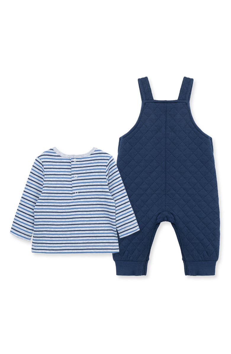 Little Me Puppy Appliqué Cotton T-Shirt & Overalls Set, Alternate, color, 