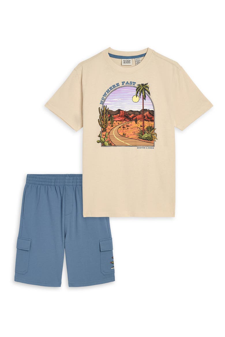 Kids' Graphic T-Shirt & Cargo Shorts Set, Main, color, FOG