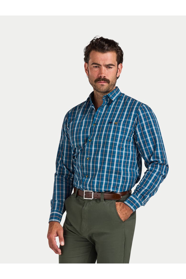 Long Sleeve Check Cotton Poplin Shirt, Alternate, color, Petrol