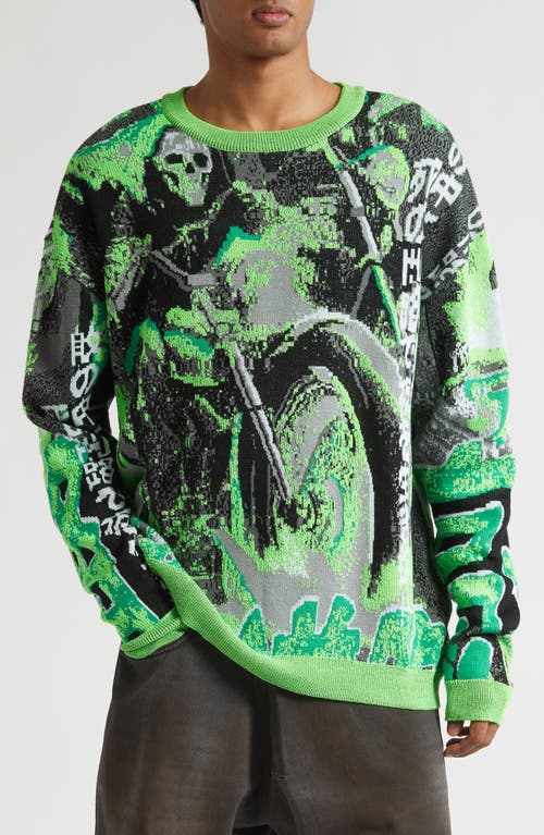 LU'U DAN Misfit Jacquard Cotton Sweater in Acid Green /Black  product