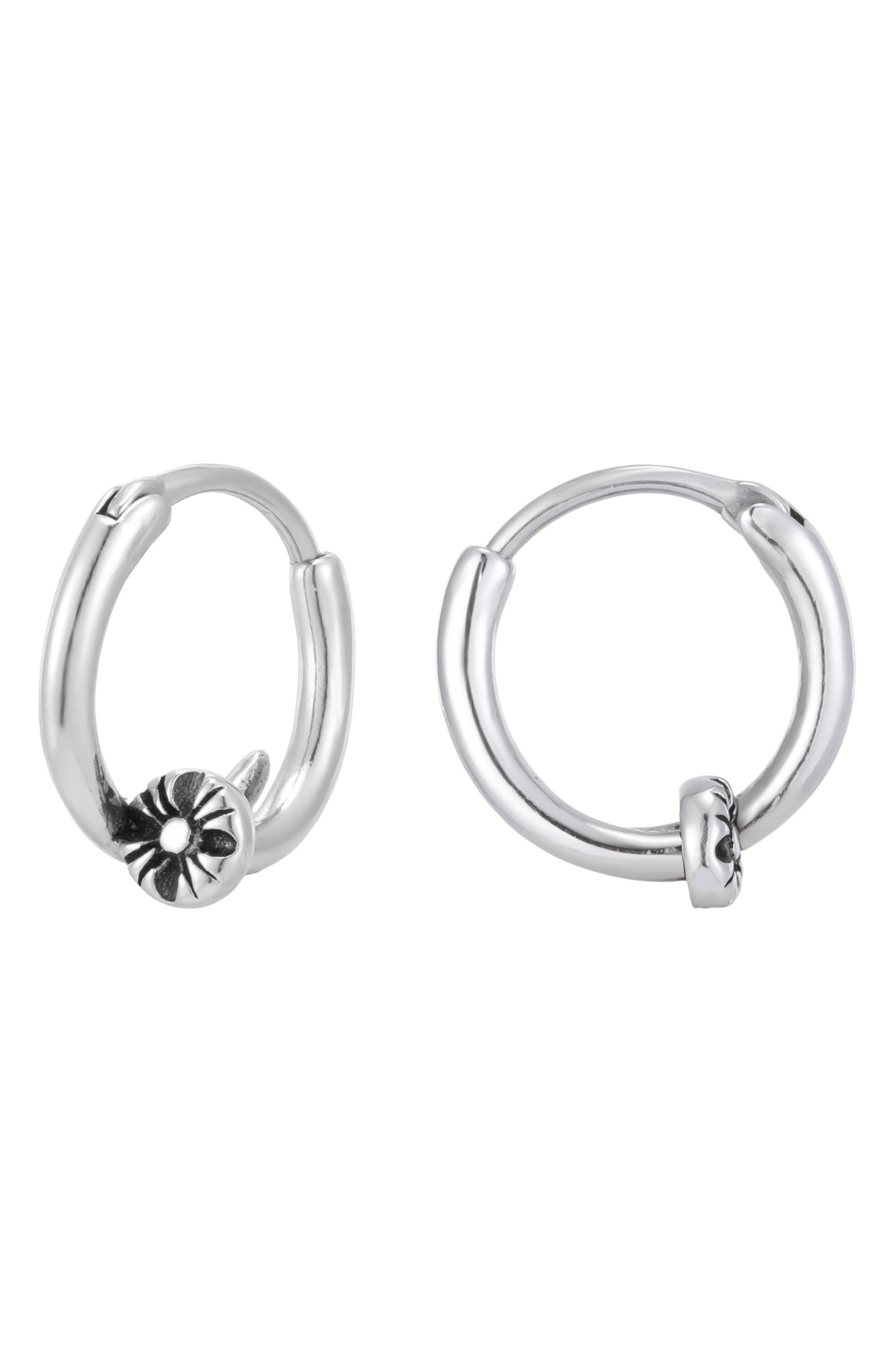 Men's Flower Charm Huggie Hoop Earrings
