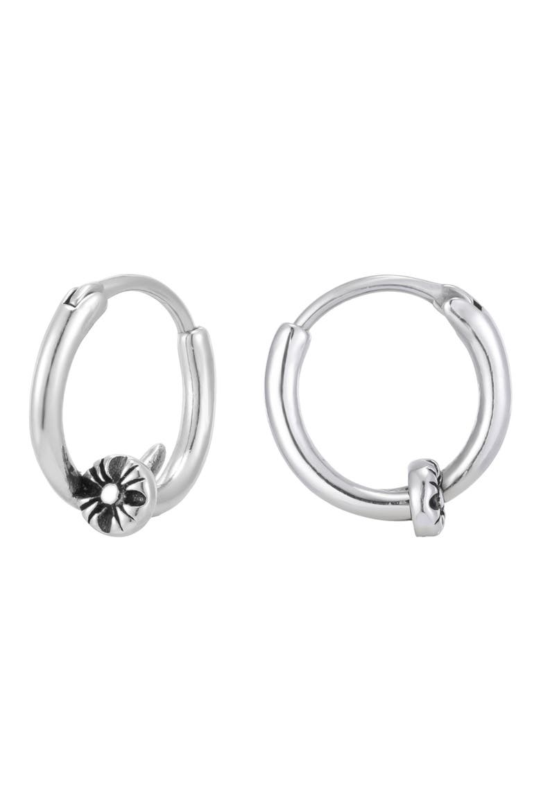 Men's Engraved Nail Head Huggie Hoop Earrings, Main, color, SILVER