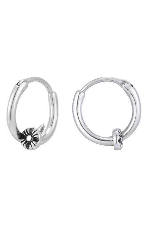 Men's Flower Charm Huggie Hoop Earrings