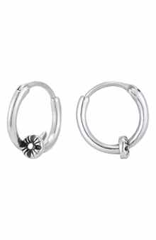 Men's Flower Charm Huggie Hoop Earrings