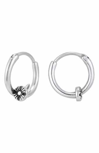 Men's Flower Charm Huggie Hoop Earrings