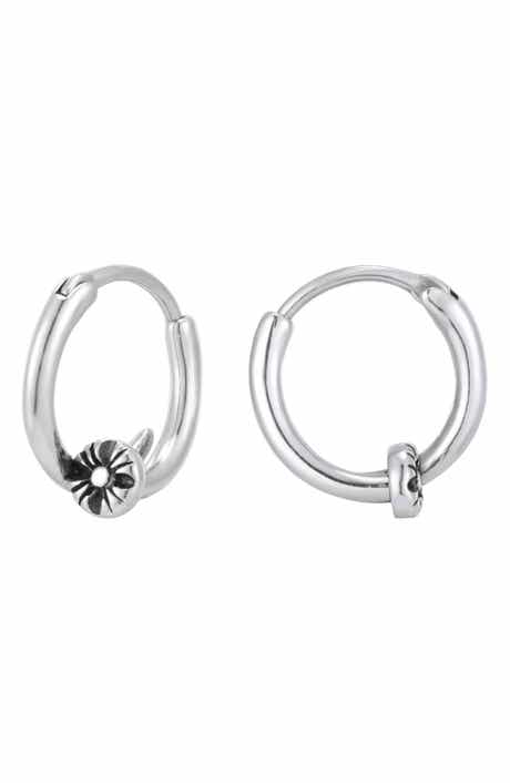 Men's Flower Charm Huggie Hoop Earrings