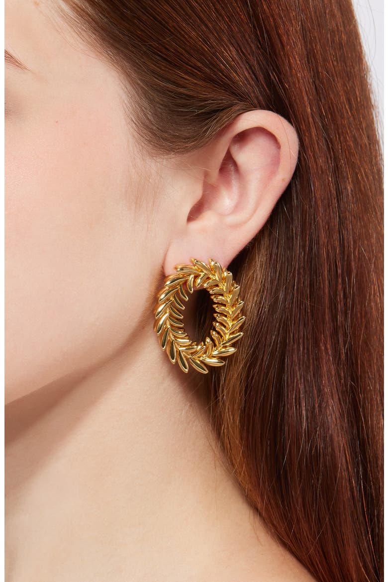 Oval Wreath Earrings, Alternate, color, GOLD