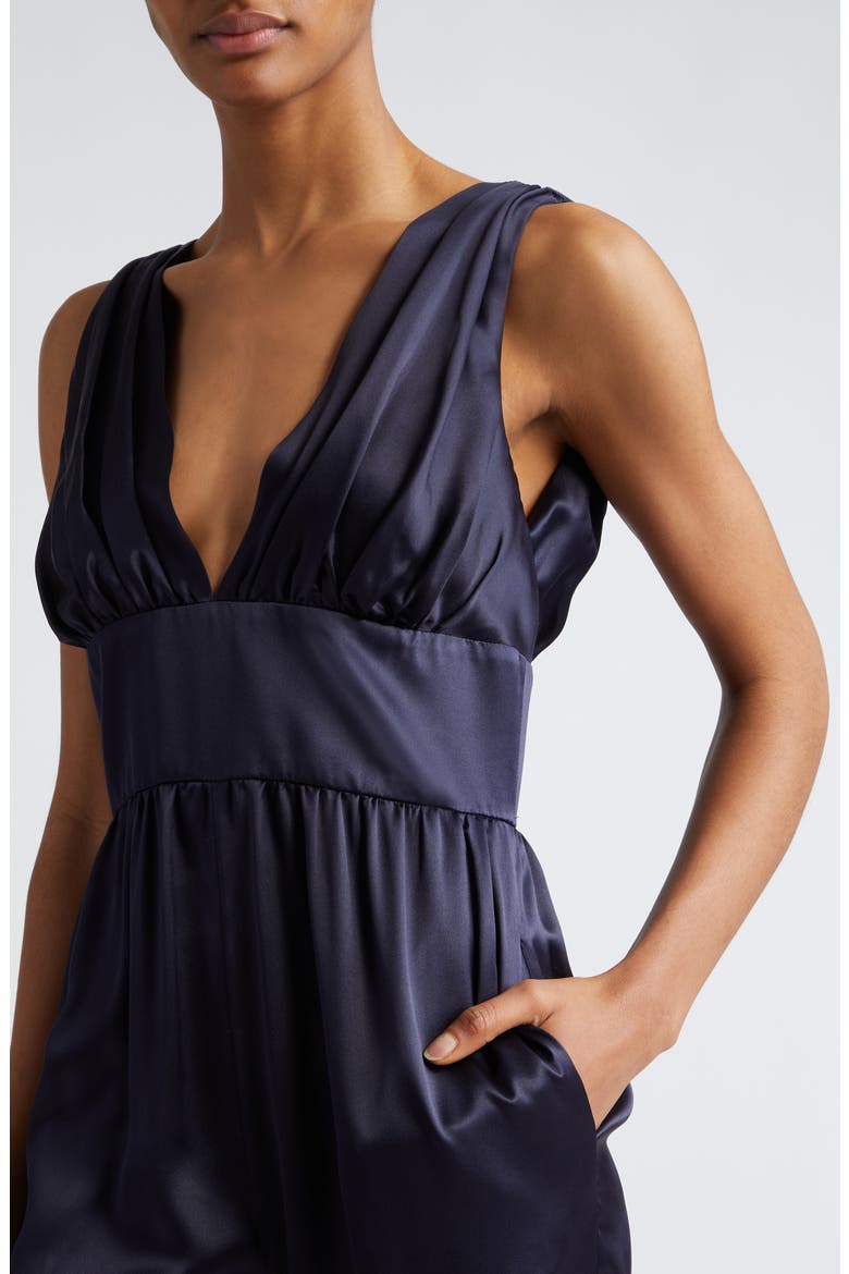 Plunge Neck Silk Charmeuse Jumpsuit, Alternate, color, BLUE