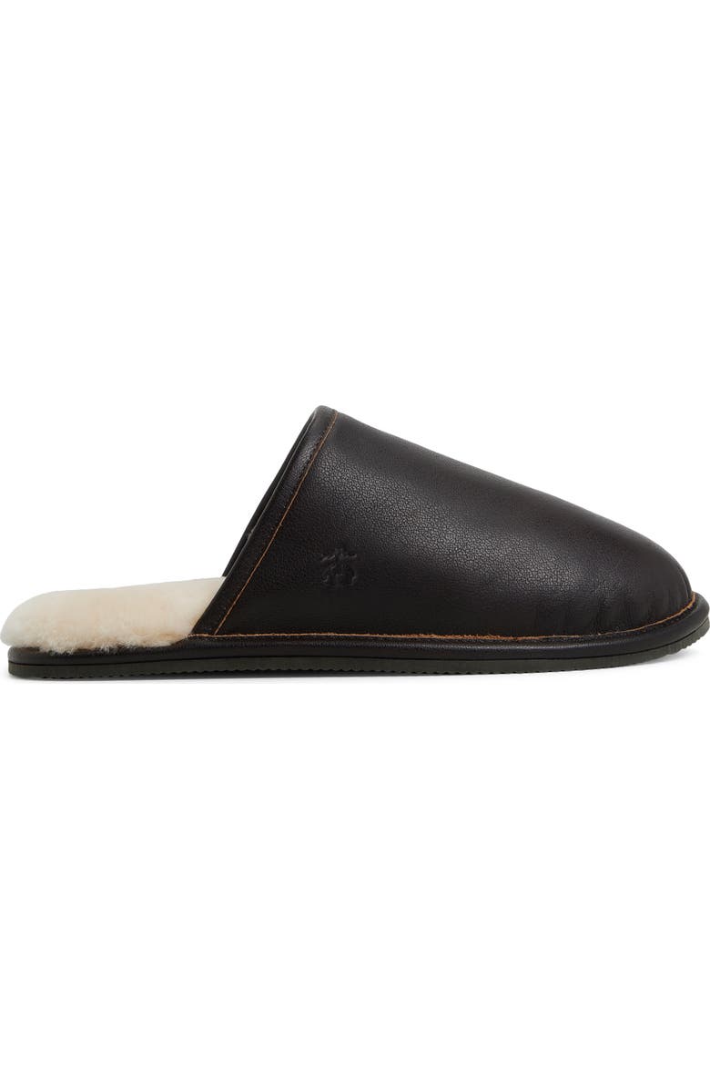 Brooks Brothers Henri Genuine Shearling Lined Leather Slipper, Alternate, color, Brown