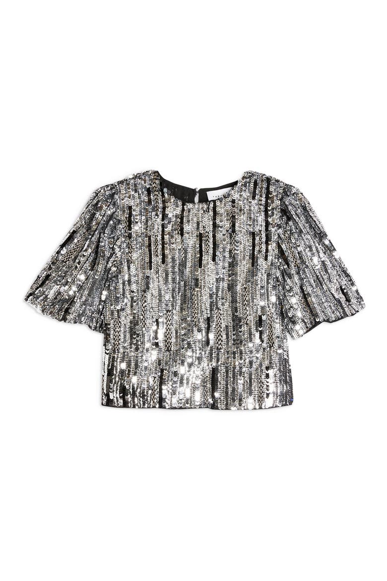 Dazzling Sequin Crop Top, Alternate, color, SILVER