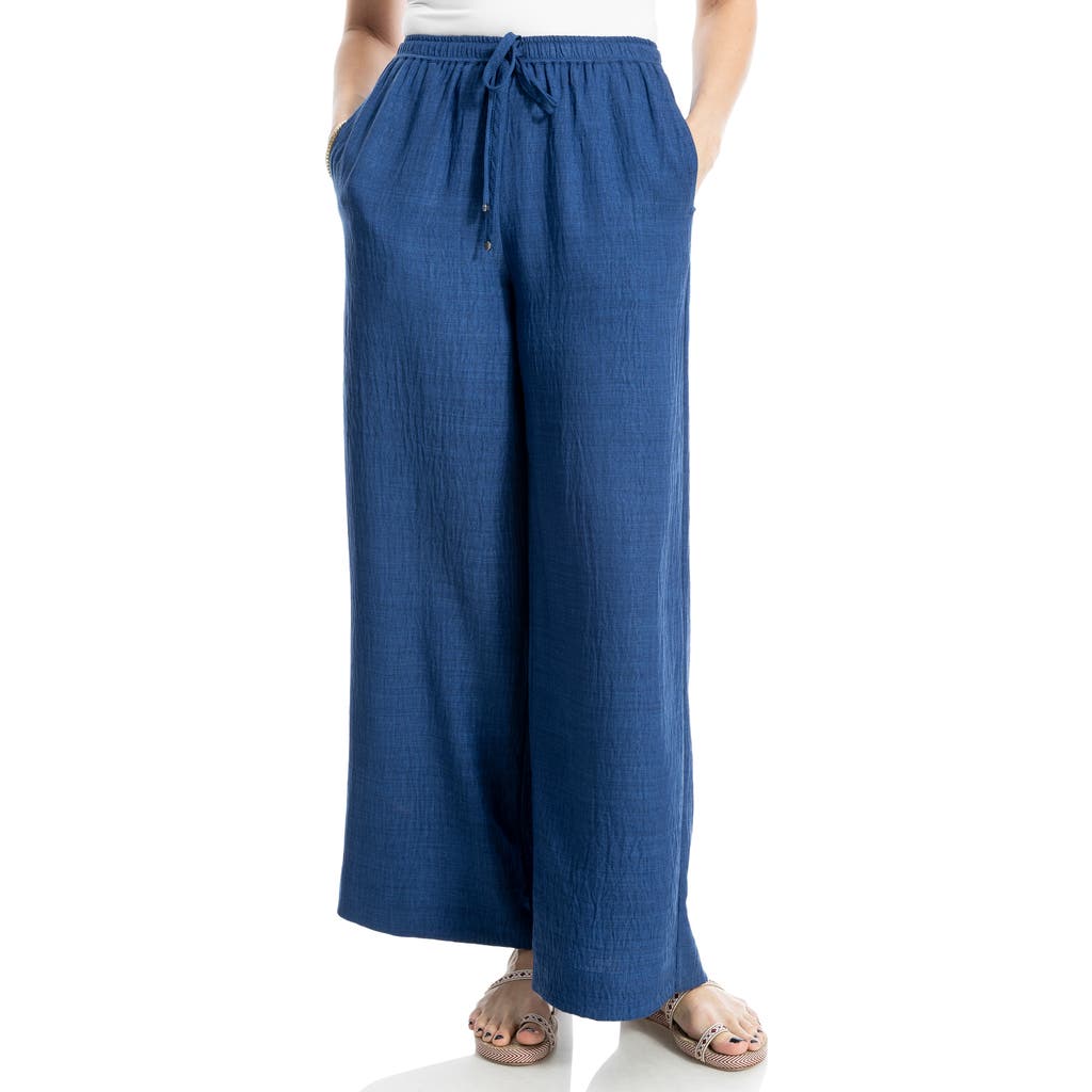 Max Studio Drawstring Crinkle Wide Leg Pants In Blue