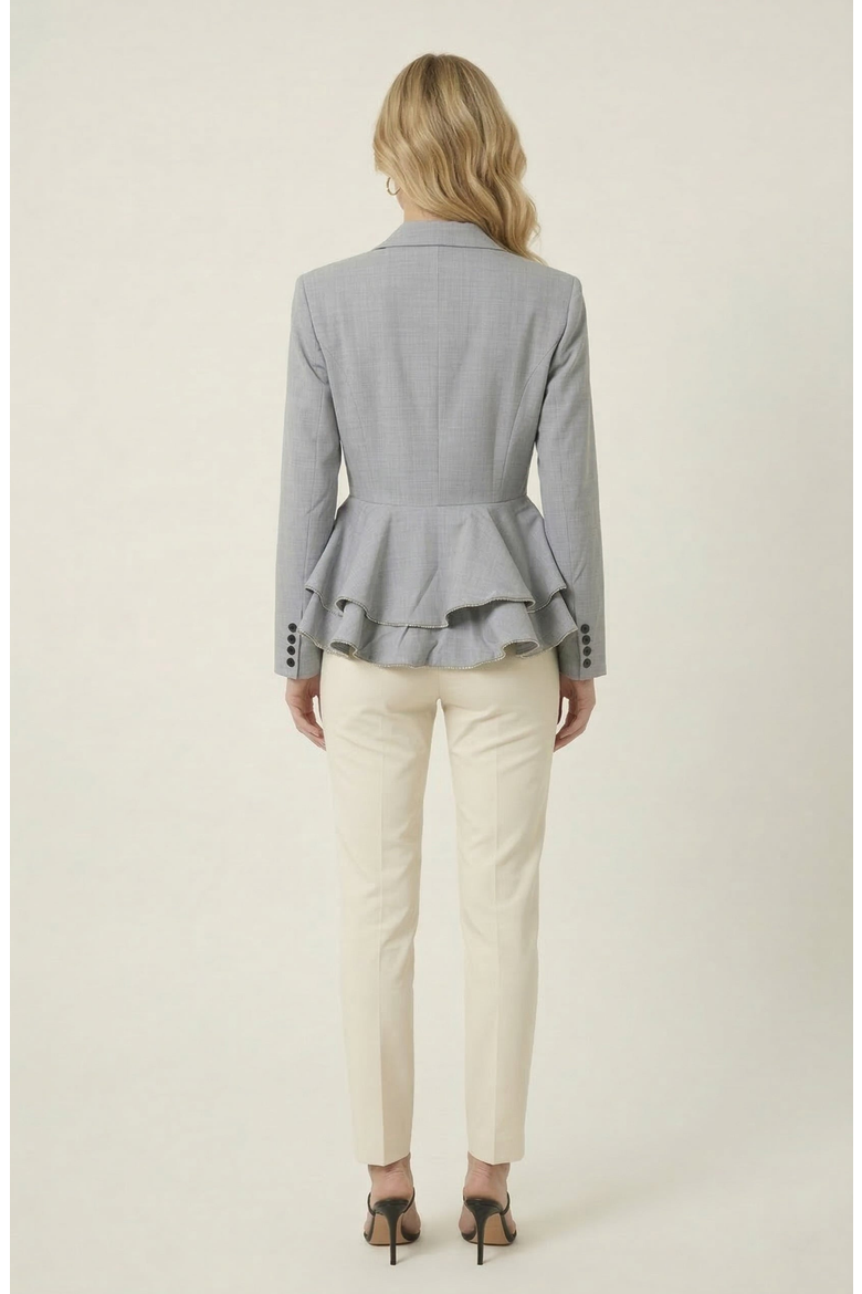 Double Breasted Tailored Peplum Blazer, Alternate, color, Light Grey