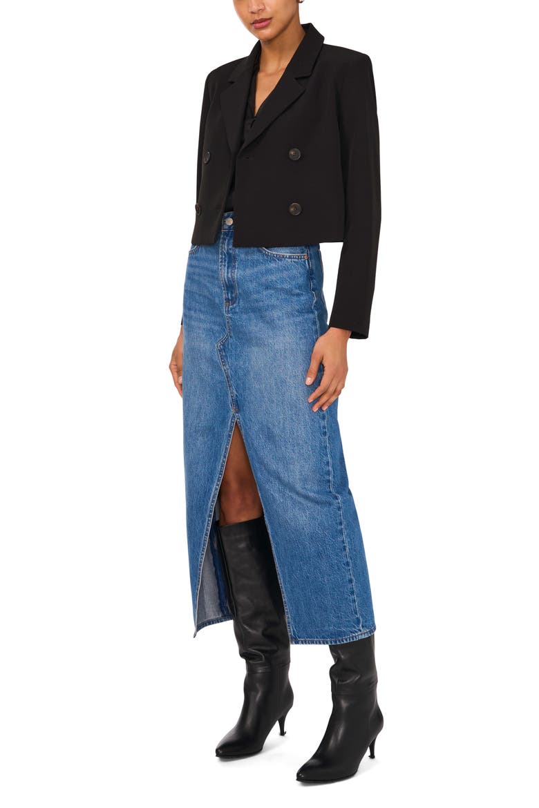 Double Breasted Crop Blazer, Alternate, color, RICH BLACK