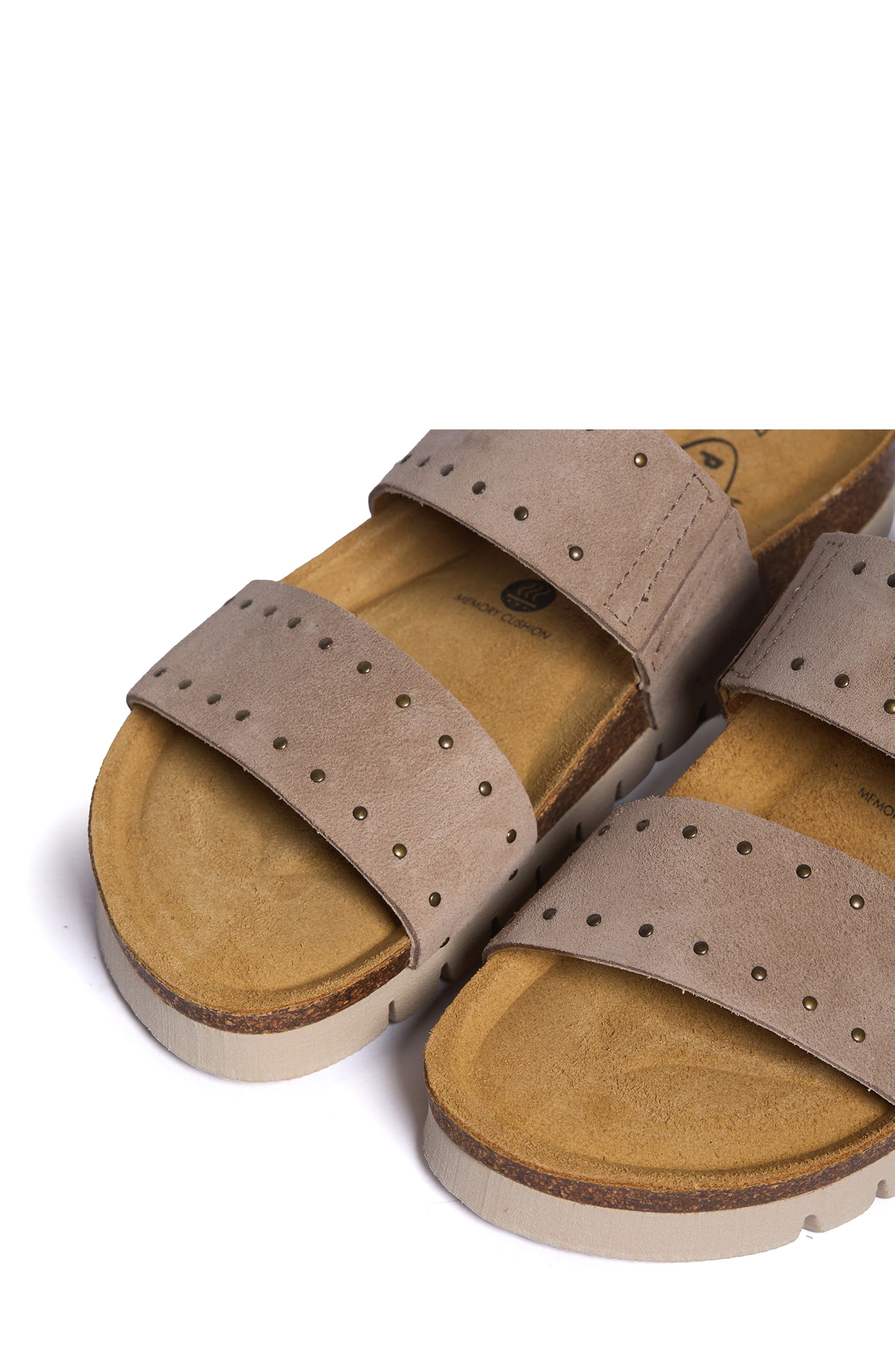 Plakton Brynn Double Strap Slide Sandal, Alternate, color, Taupe Micro Studded Suede