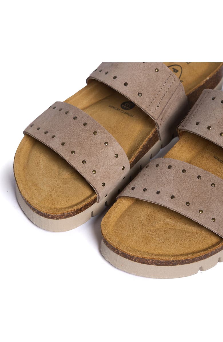 Plakton Brynn Double Strap Slide Sandal, Alternate, color, Taupe Micro Studded Suede