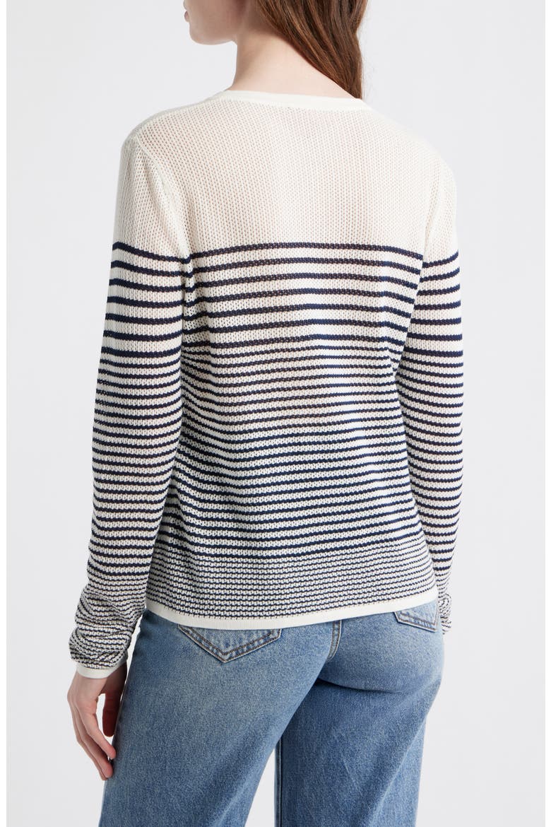 Daisy Stripe Cotton Blend Cardigan, Alternate, color, WHITE