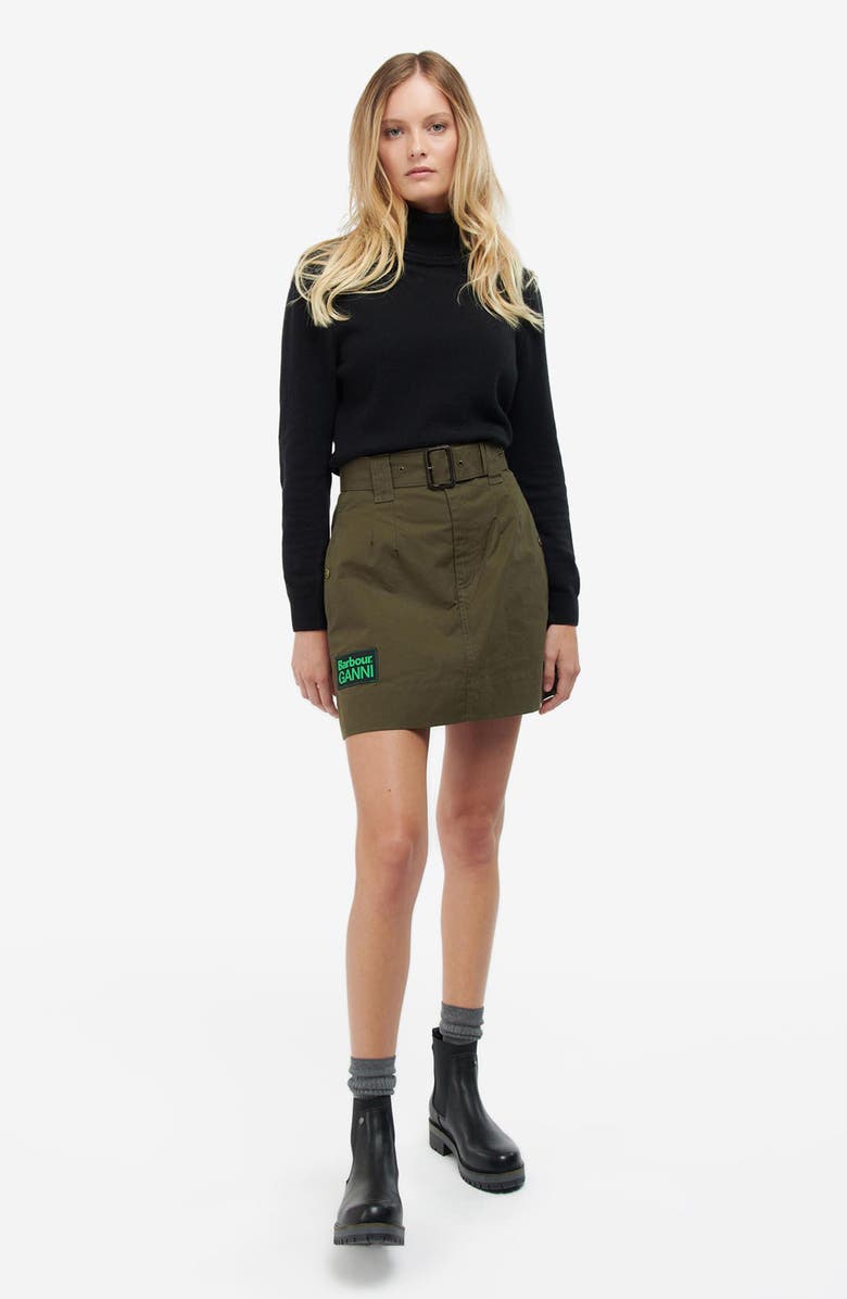 BARBOUR X GANNI x Ganni A-Line Belted Organic Cotton Skirt, Alternate, color,