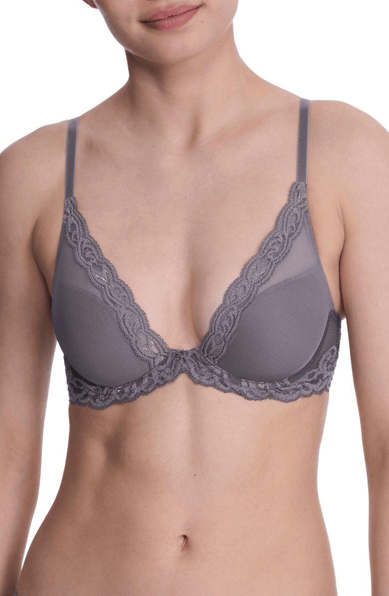 Natori Feathers Plunge T-Shirt Bra, Main, color, Nickel