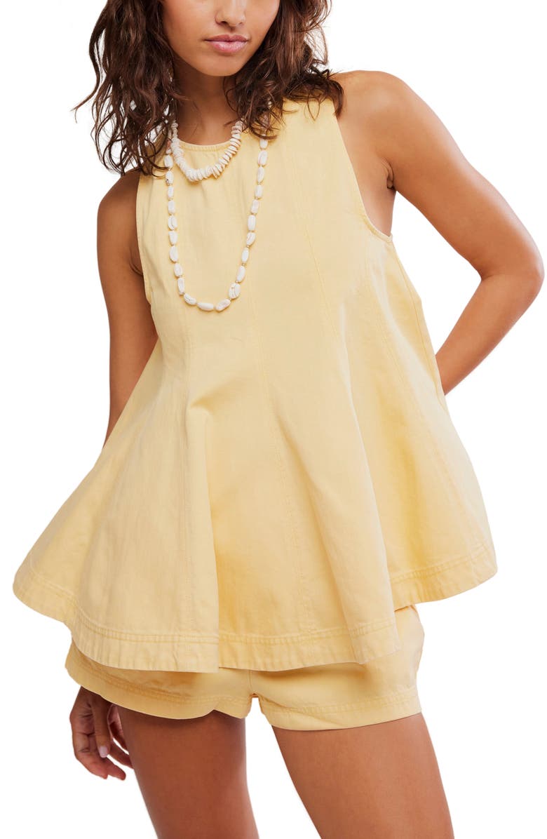 Free People Cassius Denim Tunic Top & Shorts Set, Alternate, color, Apricot Gelato