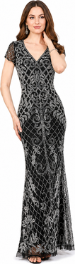 LARA New York Cap Sleeve Mermaid Beaded Gown