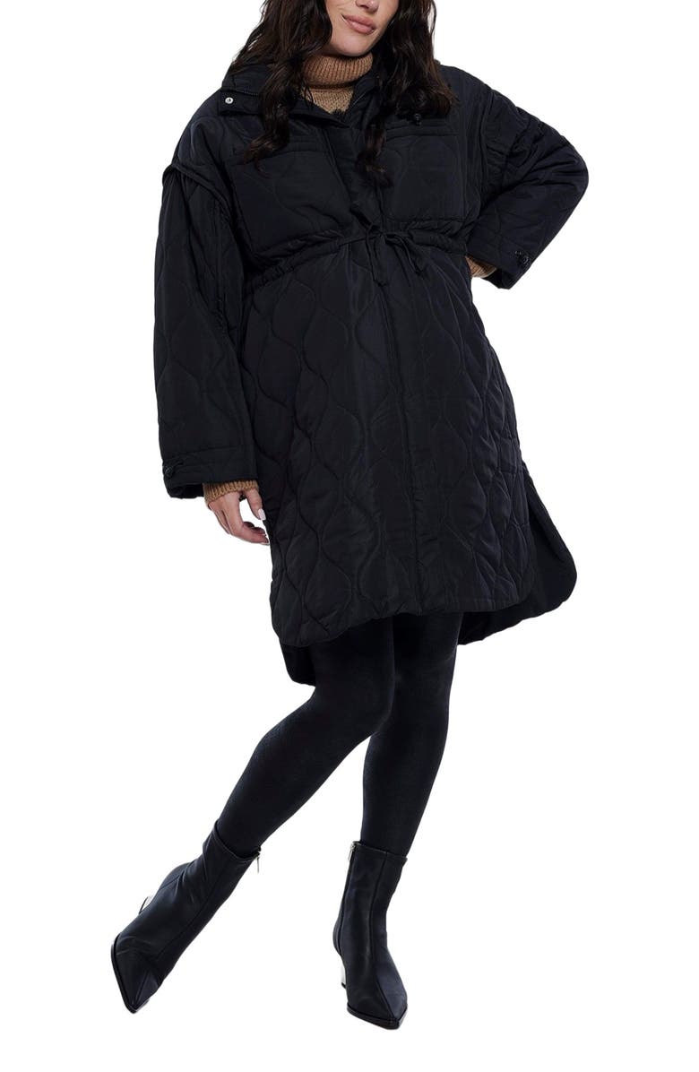 MOTHERHOOD MATERNITY Woven Full-Zip Long Sleeve Quilted Puffer Jacket, Main, color, Black