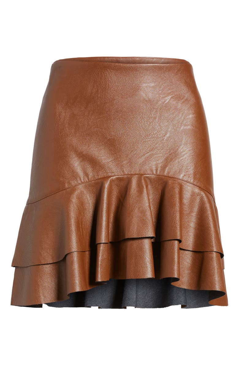Soprano Ruffle Hem Faux Leather Skirt, Alternate, color,