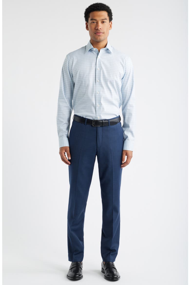 Trim Fit Plaid Premium Performance Dress Shirt, Alternate, color, BLUE PRESTON PLAID