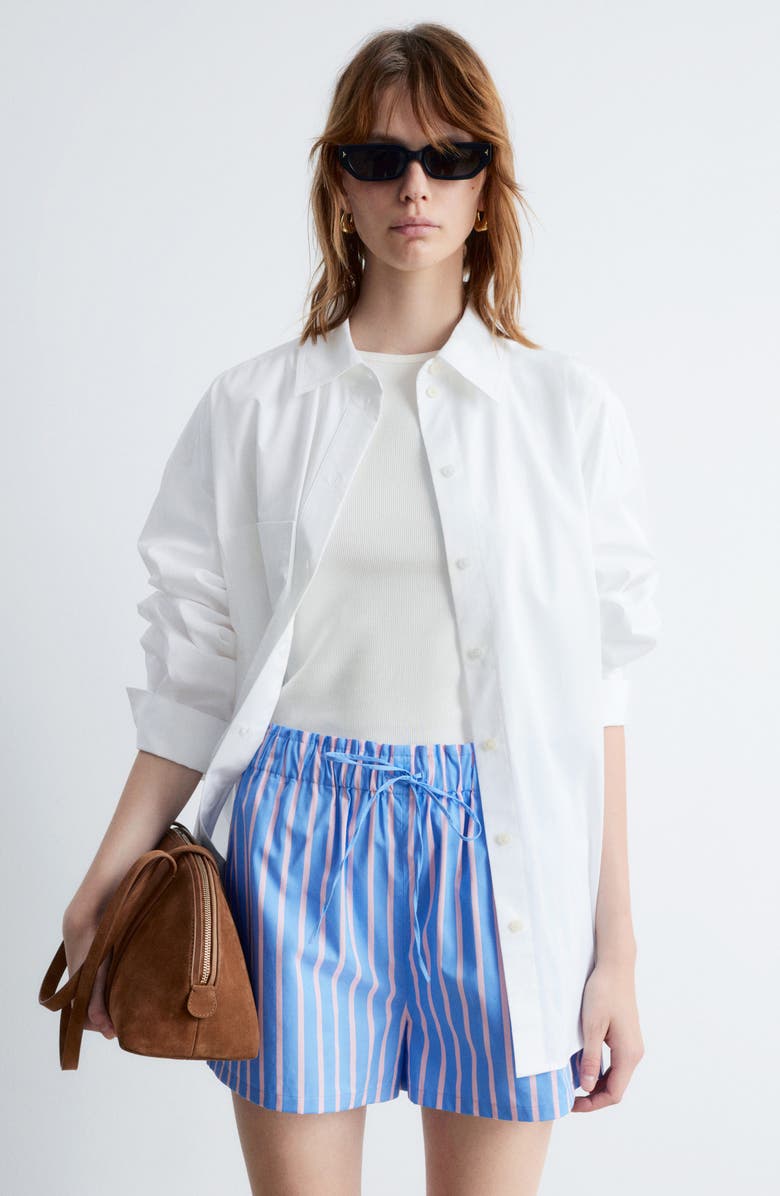 & Other Stories Stripe Cotton Drawstring Shorts, Alternate, color, Blue Medium