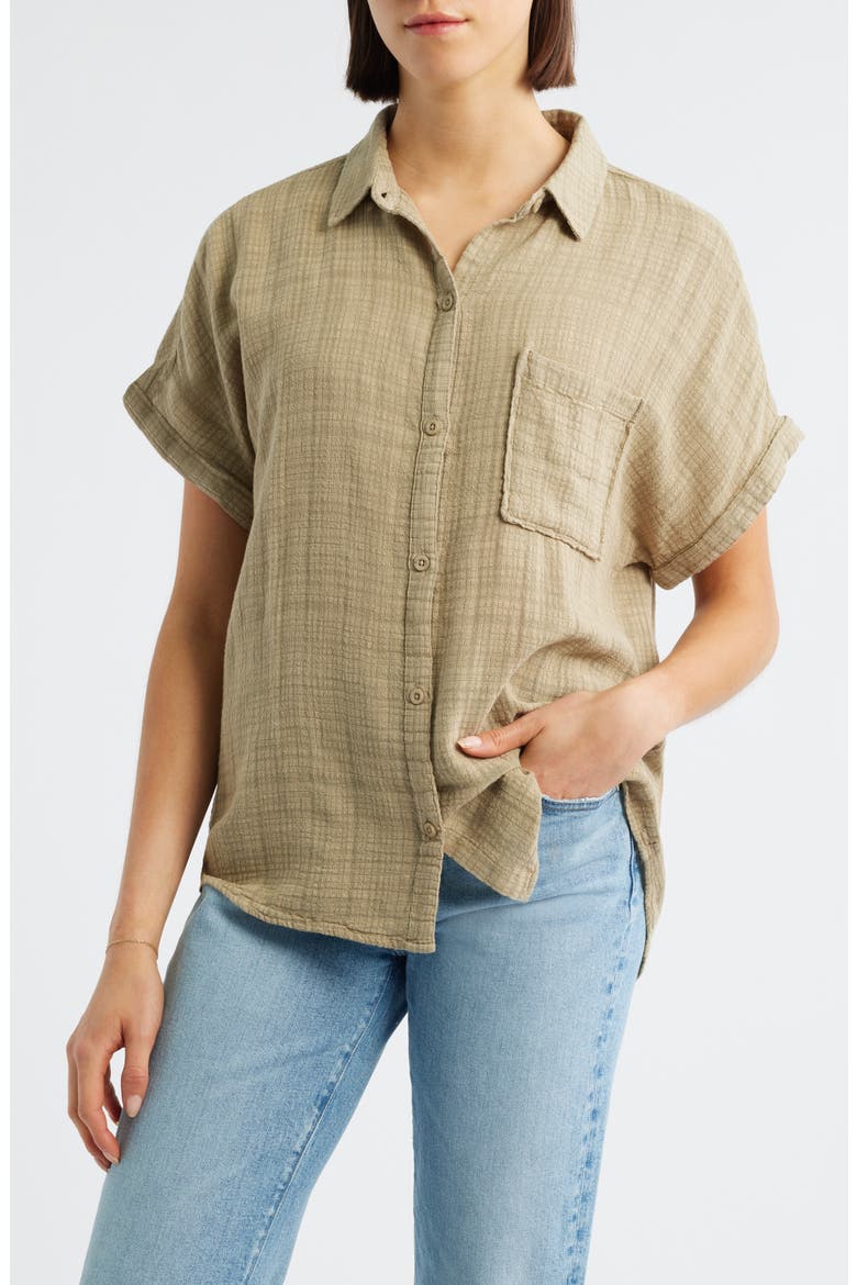 Plaid Short Sleeve Button-Up Shirt, Main, color, WILLOW TREE