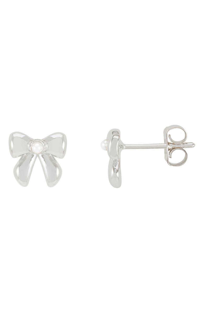 Estella Bartlett Faux Pearl Bow Stud Earrings, Main, color, Silver