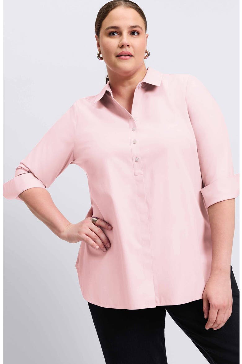 Madison Non-Iron Three-Quarter Sleeve Cotton Button-Up Shirt, Alternate, color, CHAMBRAY PINK