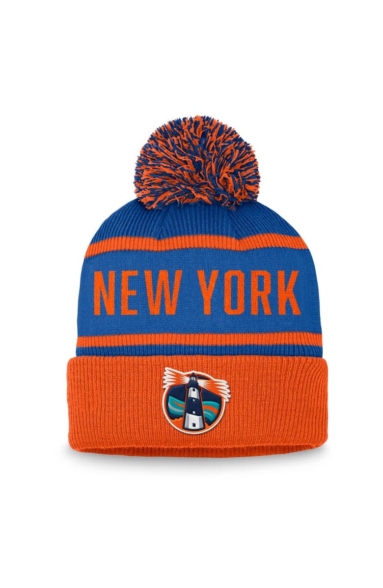 FANATICS Men's Fanatics Royal/Orange New York Islanders Heritage Cuffed Knit Hat with Pom, Main, color, Royal