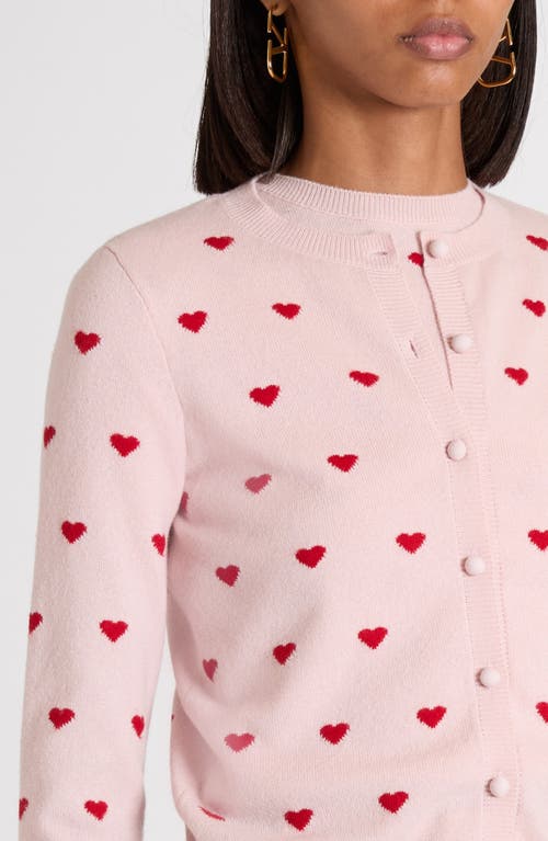 Valentino Jacquard Hearts Wool-cashmere Cardigan In Pink