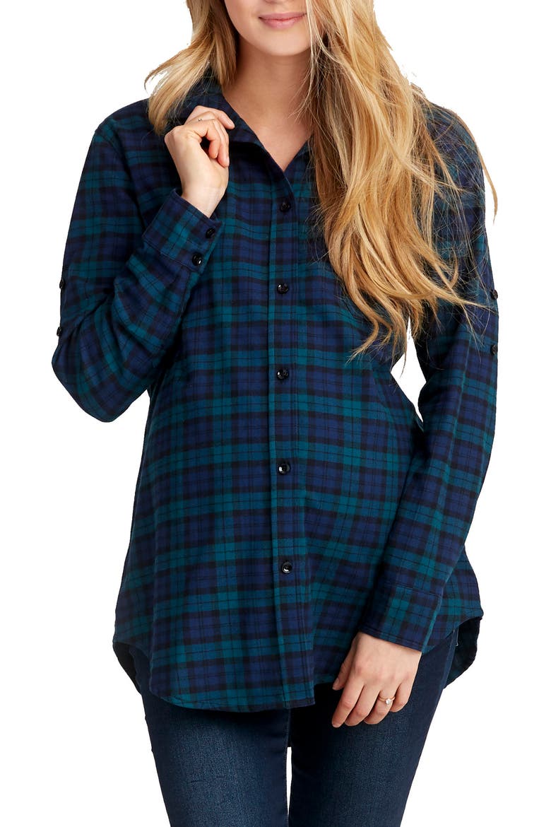 Sadie Maternity/Nursing Shirt, Main, color, BLUE GREEN PLAID