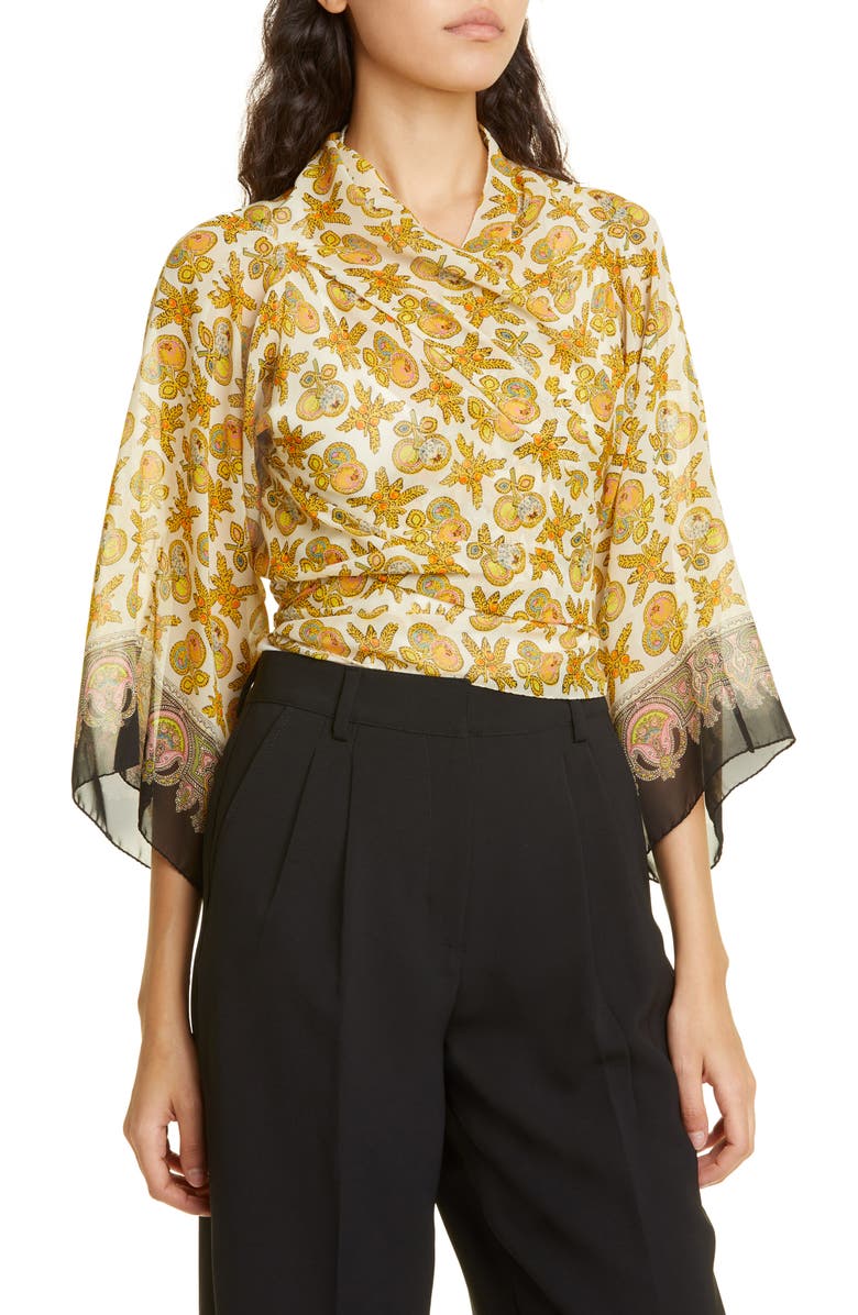 Etro Giacca Scarf Print Silk Wrap Top, Alternate, color, 